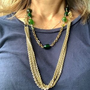 Another fun set of 2 necklaces gold and green vintagey feel